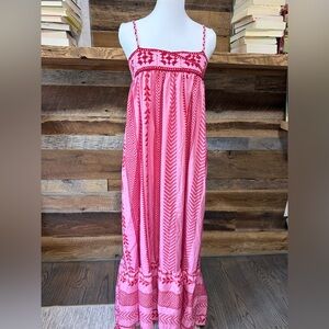 Pink and Red Embroidered Maxi Dress